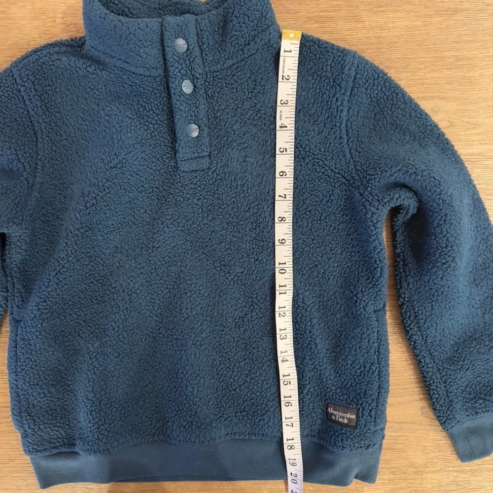 Abercrombie Kids 1/4 Snap Sherpa Fleece Mock Neck Pullover-Teal-Unisex Size 9-10